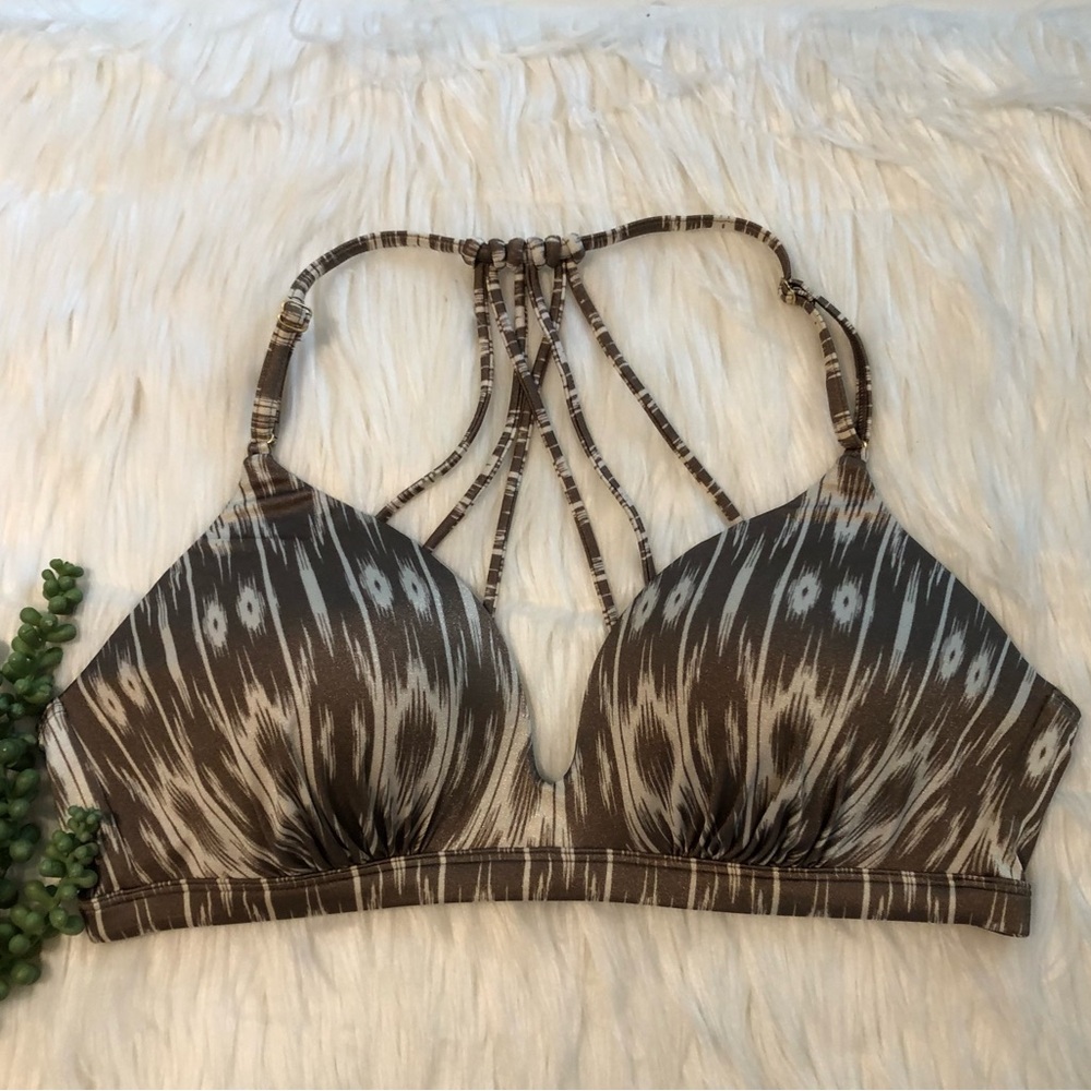 Athleta Taupe Ikat Bikini Top | Size Large